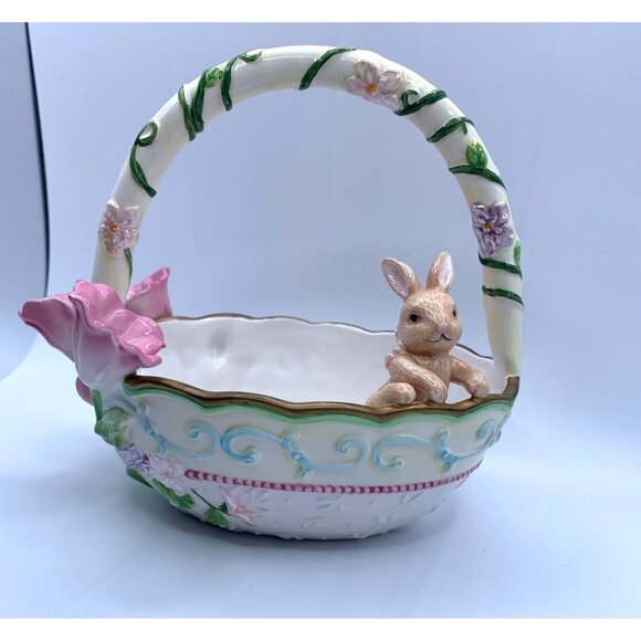 Avon Springtime Collection Ceramic Basket w Bunny and Flowers 7.5 Inch - Picture 11 of 11